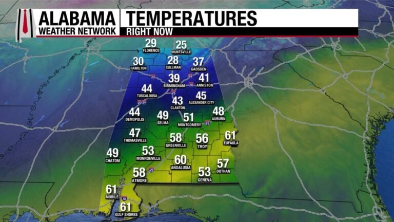 Alabama Braces for Widespread Freeze as Northern Counties Stay in the 20s and Cold Air Pushes to the Gulf Coast