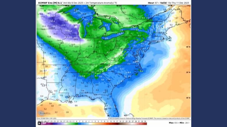 Arctic Air Set to Unleash Repeated Cold Blasts Across the Midwest, Ohio Valley, and Northeast as Forecast Shows Temperatures Plunging Well Below Normal