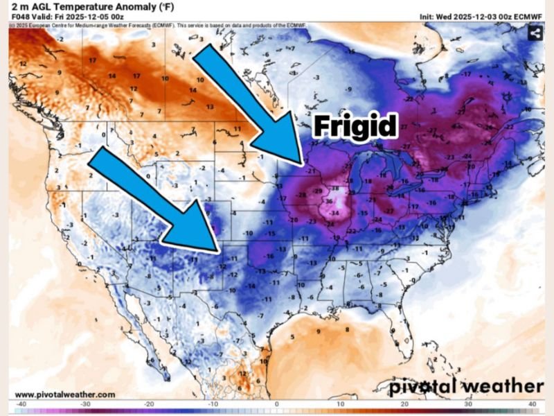 Arkansas Braces for Powerful Arctic Blast Bringing 20–35°F Below-Normal Temperatures Across Midwest and Plains