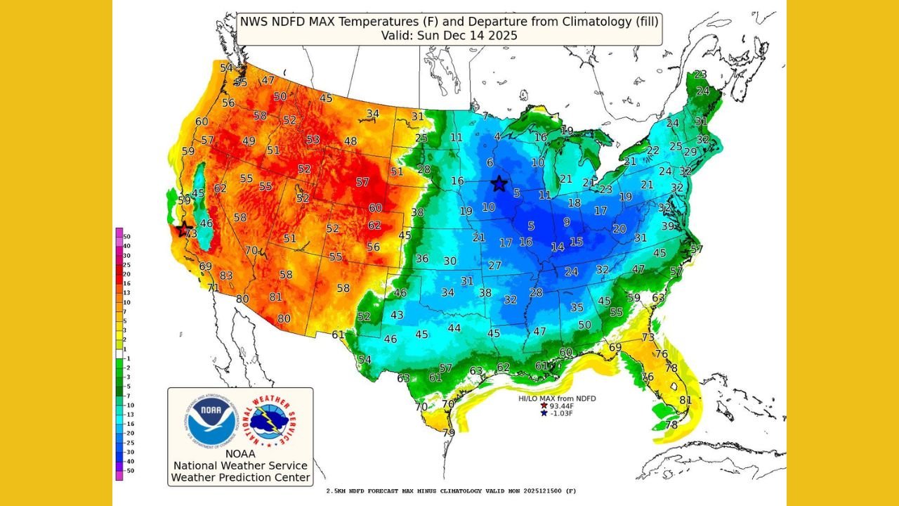 Texas, Oklahoma, Louisiana, and Mississippi Weekend Forecast Shows Sharp Temperature Contrast as Western Warmth Meets Northern Cold
