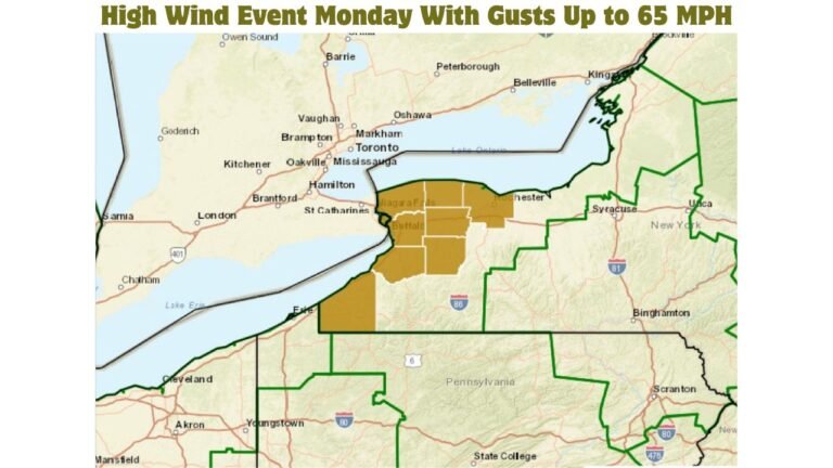 Buffalo–Rochester Corridor Faces High Wind Event Monday With Gusts Up to 65 MPH, Power Outages and Tree Damage Possible