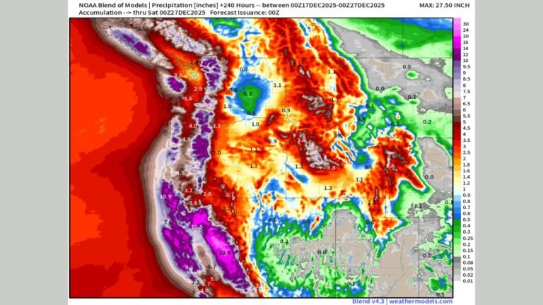 California Braces for Potentially Historic Atmospheric River Event as Models Signal 20–30 Inches of Rain in the Sierra