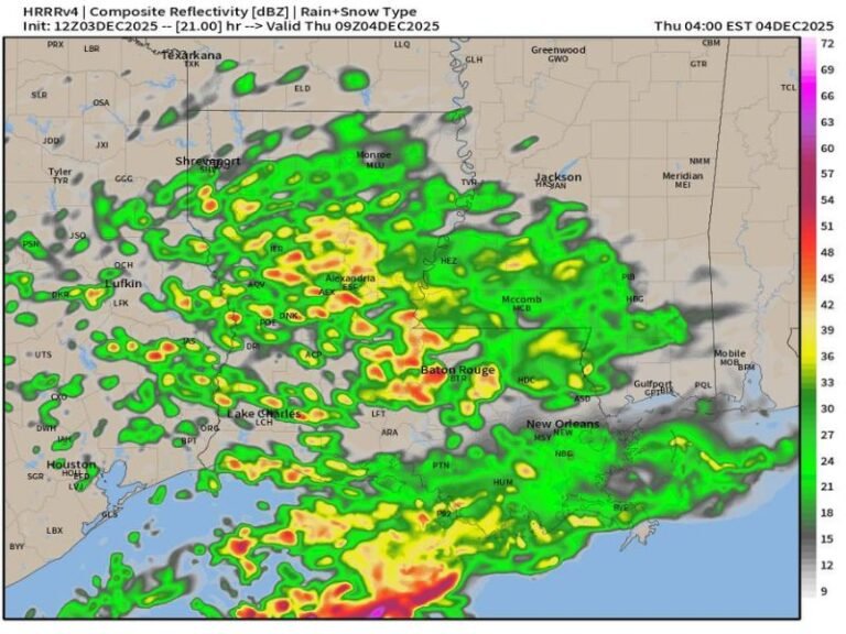 Gulf Coast Braces for Torrential Downpours and Thunderstorms Wednesday Night into Early Thursday