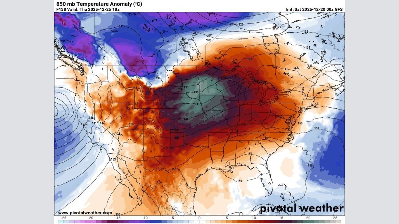 Illinois, Texas, and the Southern Plains Face Potentially Hottest Christmas on Record as Midwest Temperatures Surge Far Above Normal