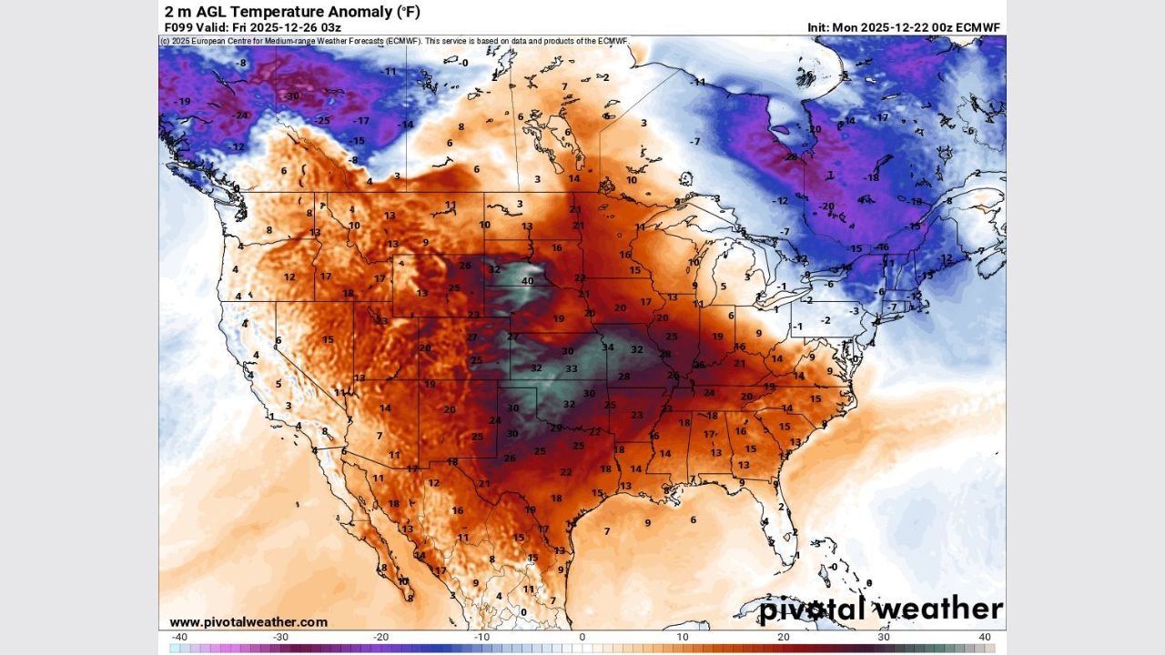 Kansas, Missouri, Oklahoma, Illinois, Indiana, and Arkansas Face Record-Breaking Christmas Warmth as Temperatures Surge 30–40°F Above Normal
