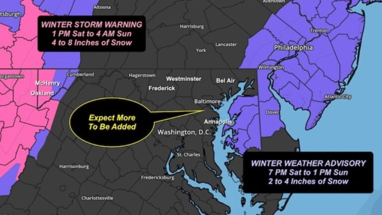 Maryland, Pennsylvania, New Jersey, Delaware, and Virginia Placed Under Winter Weather Alerts as Weekend Snow Event Targets Mid-Atlantic Region