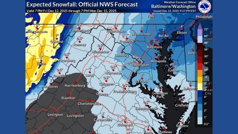 Maryland and Northern Virginia Face Light to Moderate Snowfall Risk as NWS Tracks Developing Weekend System