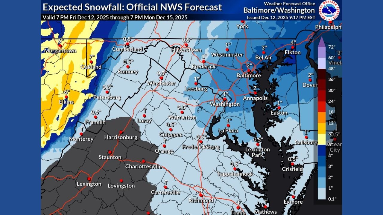 Maryland and Northern Virginia Face Light to Moderate Snowfall Risk as NWS Tracks Developing Weekend System