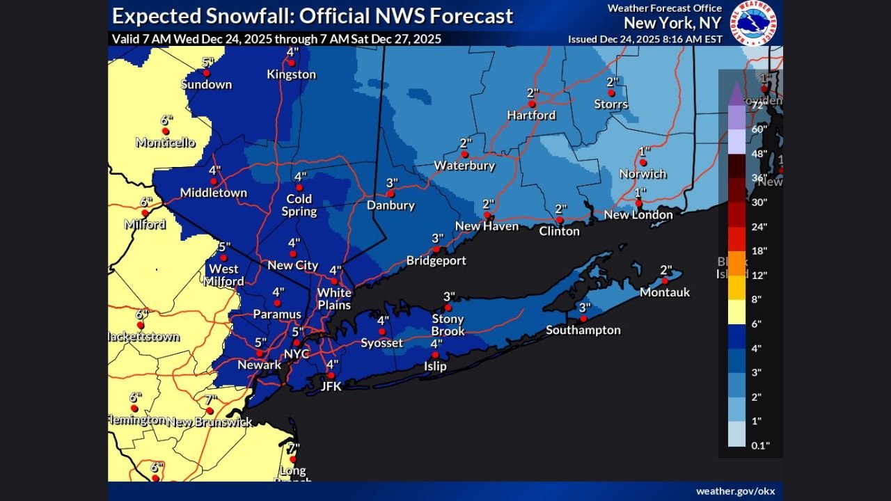 New York, Connecticut, and New Jersey Snowfall Forecast Shows Widespread Accumulating Snow From Friday Night Into Saturday