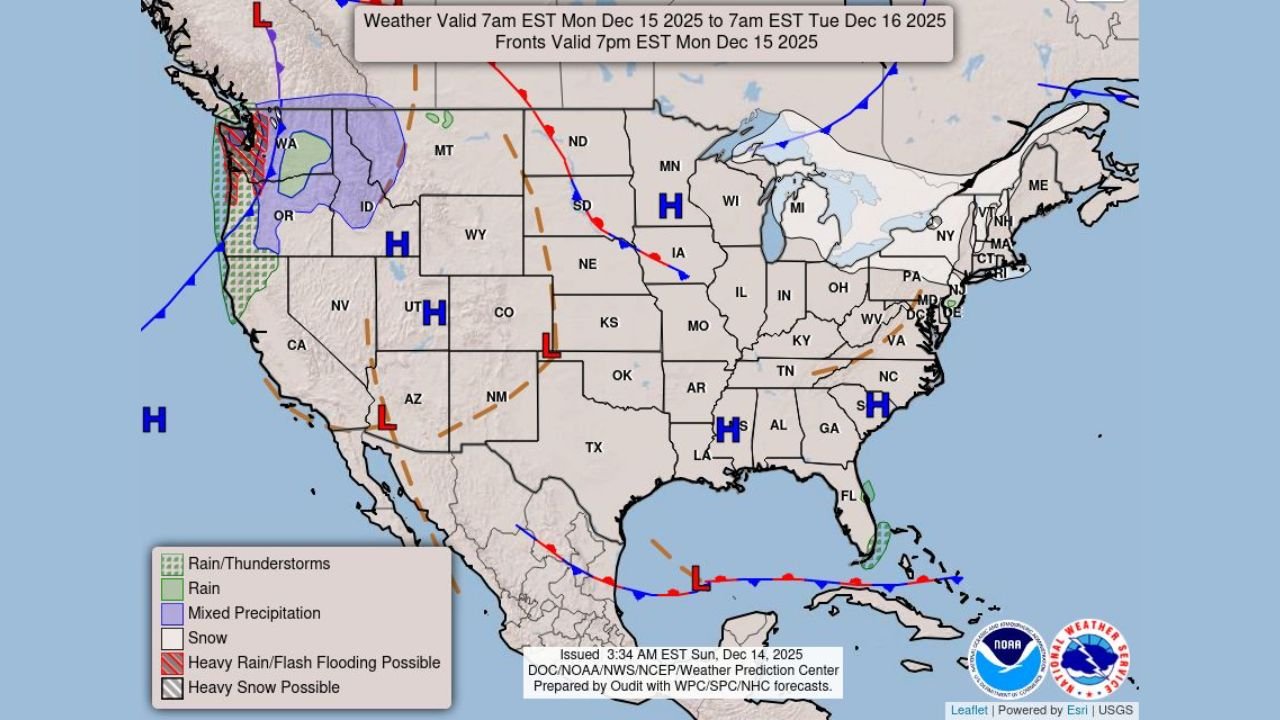 New York, Pennsylvania, Washington, Oregon, and California Face Dual Weather Threats as Lake-Effect Snow and Flooding Rains Intensify