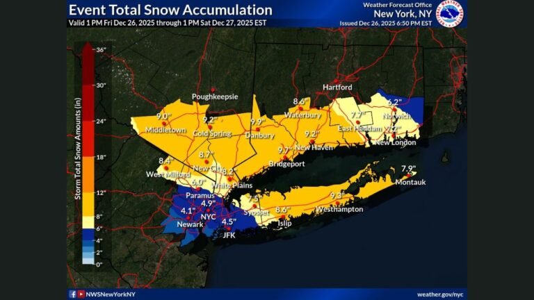 New York Winter Storm Update: Snowfall Totals Lowered for New York City and Northeast New Jersey as Heavier Snow Shifts Into Connecticut and Long Island