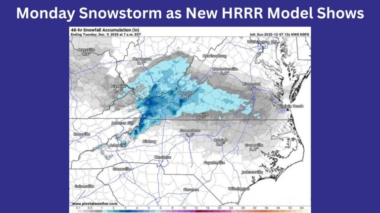 North Carolina Braces for Fast-Moving Monday Snowstorm as New HRRR Model Shows Heavier Bands and “Surprise” Zones