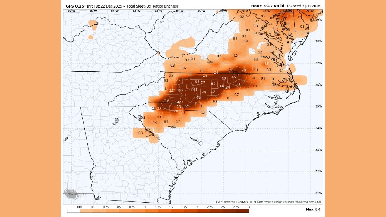 North Carolina, Virginia, Tennessee, and South Carolina Face Potential Major Ice Storm as Long-Range Models Signal Dangerous Winter Threat