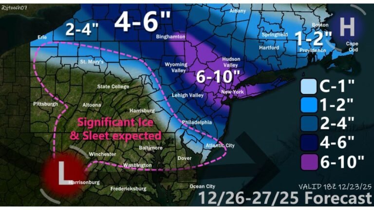 Northeast Winter Storm Expected to Bring Heavy Snow, Ice, and Sharp Cutoff Zones Across Pennsylvania, New York, New Jersey, and New England