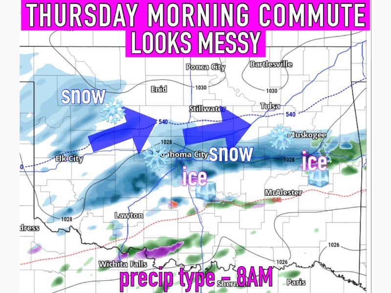Oklahoma Winter Storm Threat: Thursday Morning Commute to Bring Heavy Snow, Ice, and Freezing Drizzle Hazards