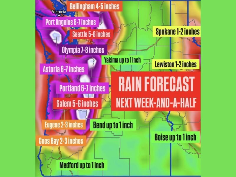 Pacific Northwest Faces Prolonged Heavy Rain: Up to 8 Inches Expected in Washington and Oregon Through Mid-Month