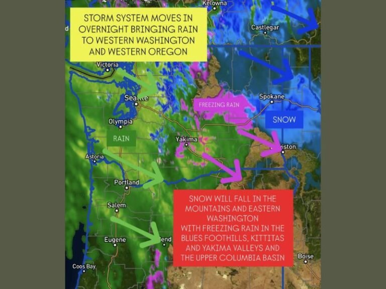 Pacific Northwest Storm to Bring Rain, Freezing Rain, and Snow Across Washington and Oregon Thursday