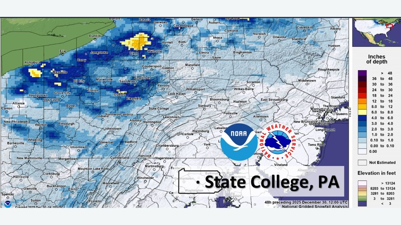 Powerful Winter Storm Brings 66 MPH Wind Gusts and Several Inches of Snow to Central Pennsylvania