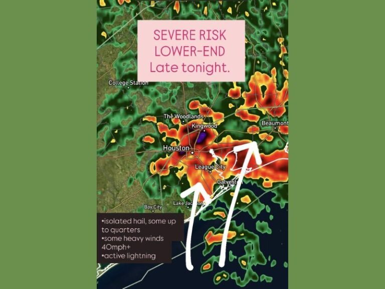 Southeast Texas Braces for Late-Night Thunderstorms With Hail, Heavy Rain, and Frequent Lightning