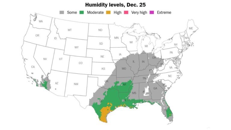 Southern Plains, Lower Mississippi Valley, Midwest, and Southeast Face Unseasonably Humid and Potentially Record-Warm Christmas on Dec. 25
