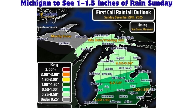 Southern and Central Michigan to See 1–1.5 Inches of Rain Sunday, With Localized Flooding Risk Before Overnight Snow Transition