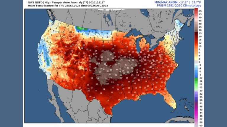 Texas, Oklahoma, Louisiana, Mississippi, Alabama, and Georgia Forecast to See Record-Breaking Christmas Warmth as Temperatures Surge 20–30 Degrees Above Average