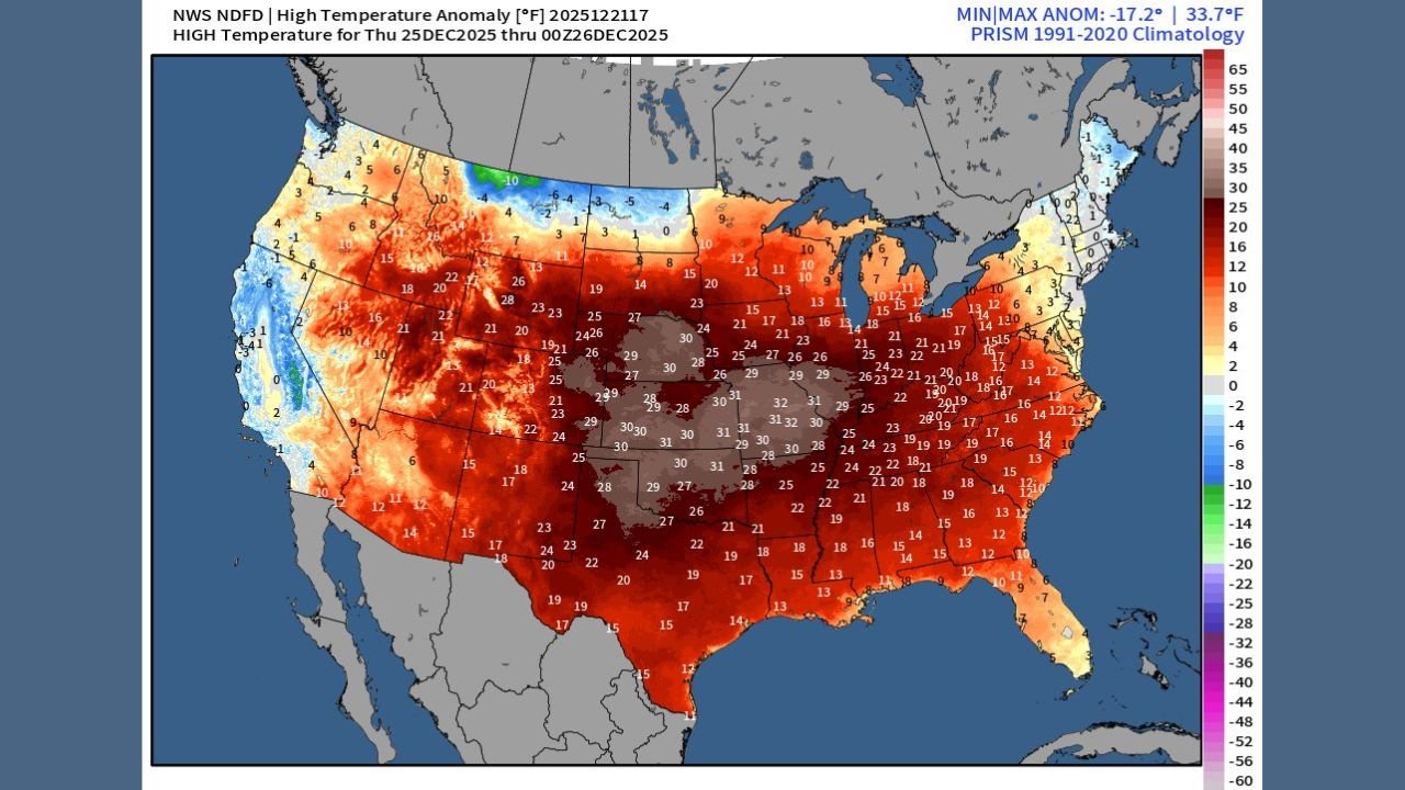 Texas, Oklahoma, Louisiana, Mississippi, Alabama, and Georgia Forecast to See Record-Breaking Christmas Warmth as Temperatures Surge 20–30 Degrees Above Average
