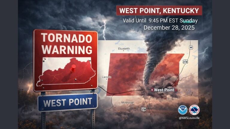 Tornado Warning Continues for West Point, Kentucky as Radar-Indicated Tornado Threat Persists Until 9:45 PM EST