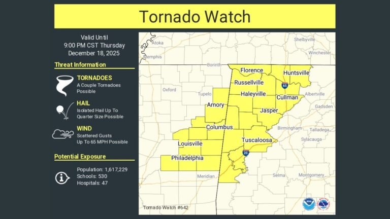 Alabama and Mississippi Under Tornado Watch as Severe Storms Bring Risk of Tornadoes, Damaging Winds and Hail