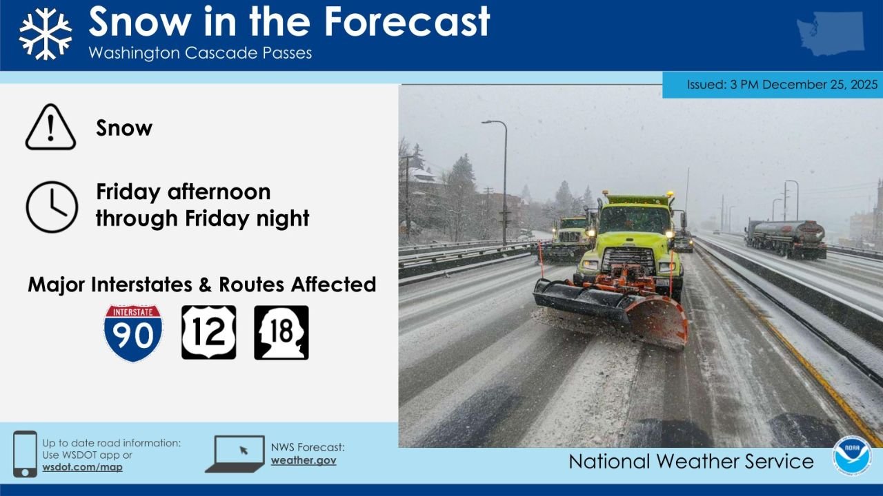Washington Cascade Passes Brace for Heavy Snow as Friday Storm Disrupts I-90 Travel Over Snoqualmie Pass