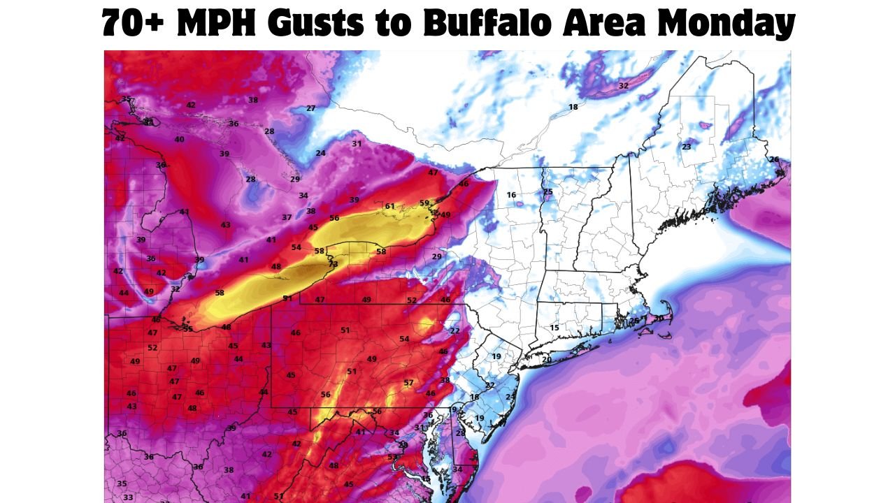 Western New York Wind Storm Expected to Bring 70+ MPH Gusts to Buffalo Area Monday, Forecast Models Show