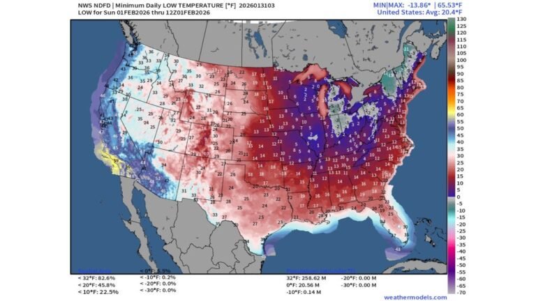 83% of the United States Drops Below Freezing Tonight as Widespread Arctic Cold Grips the Nation