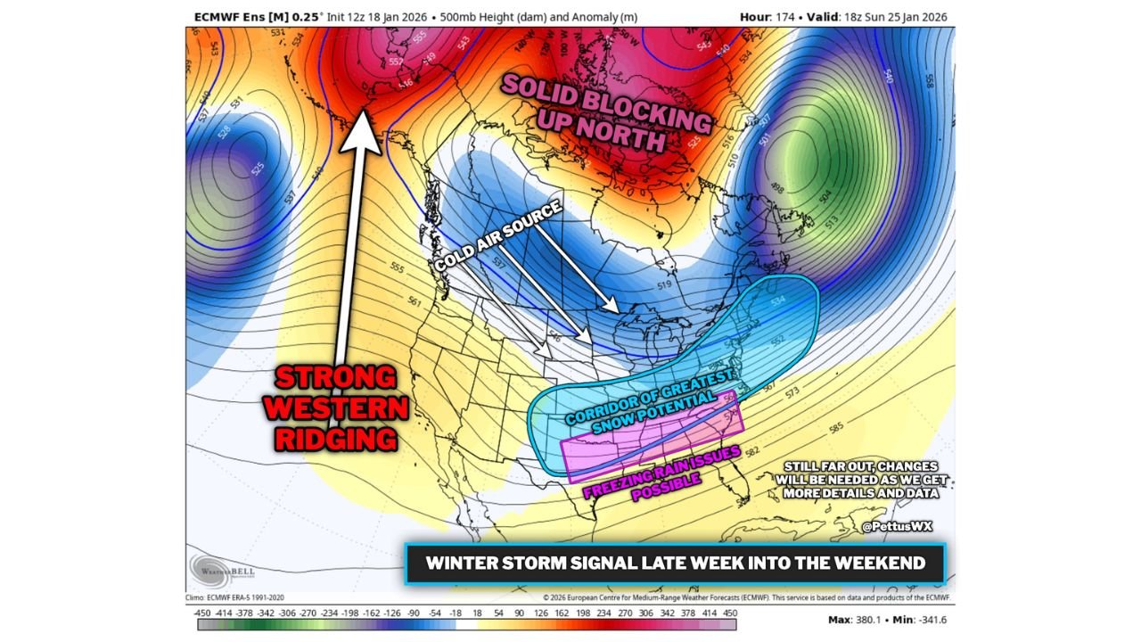 Alabama, Georgia, Tennessee, and the Ohio Valley Face Growing Late-Week Winter Storm Threat With Ice and Heavy Snow Possible