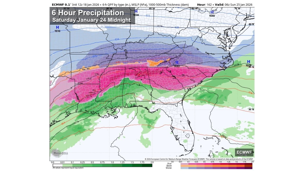 Alabama, Georgia, Tennessee and the Southeast Face Rising Risk of Ice and Snow as Late-January Winter System Takes Shape
