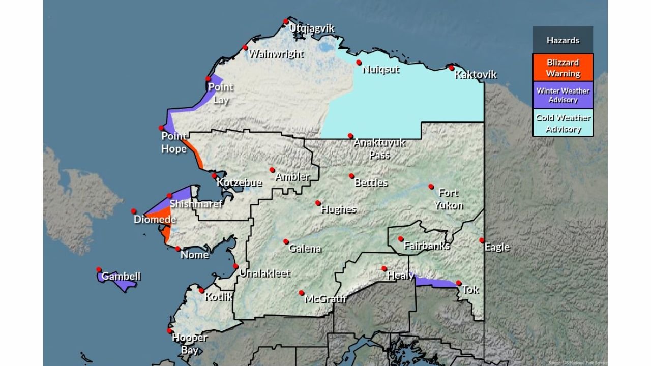 Alaska Blizzard Warnings Issued for North Slope and Seward Peninsula as 60 MPH Winds and Near-Zero Visibility Hit Western Regions