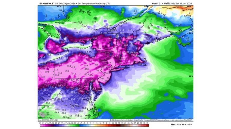 Arctic Air Blast Set to Grip New York City and the Northeast With Dangerous Wind Chills Near -15°F Through Sunday