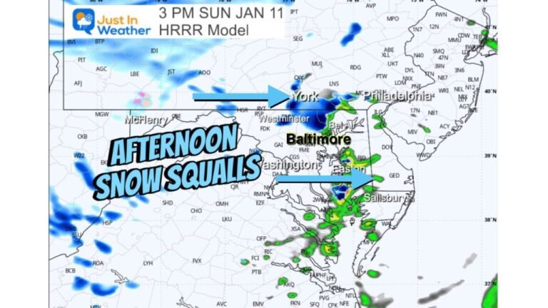 Central Maryland and Southern Pennsylvania Could See Sudden Snow Squalls Sunday Afternoon as Strong Winds and Brief Whiteouts Develop