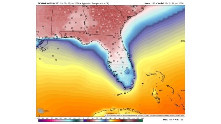 Florida Braces for Major Cold Outbreak as Arctic Air Pushes Wind Chills Into the 20s Along the I-4 Corridor Late Next Week