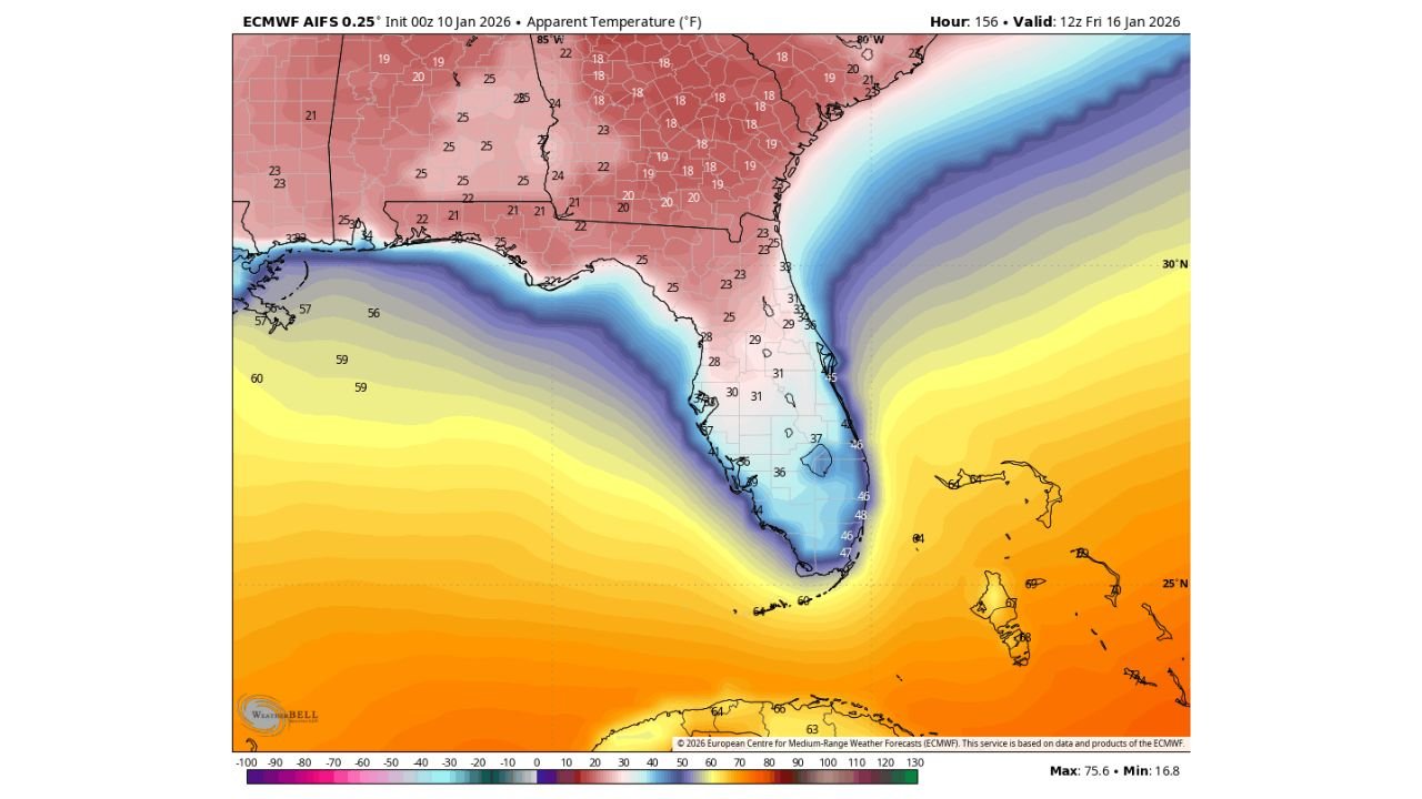 Florida Braces for Major Cold Outbreak as Arctic Air Pushes Wind Chills Into the 20s Along the I-4 Corridor Late Next Week