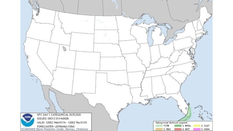 Florida Faces a Marginal Severe Weather Risk as SPC Flags Southeast Peninsula for Wed–Thu Storm Threat