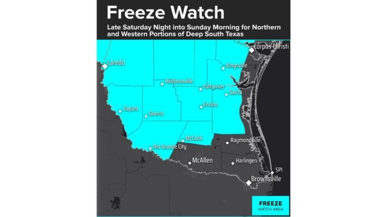 Freeze Watch Issued for Deep South Texas as Arctic Air Pushes Temperatures Below Freezing Late Saturday Night Into Sunday Morning