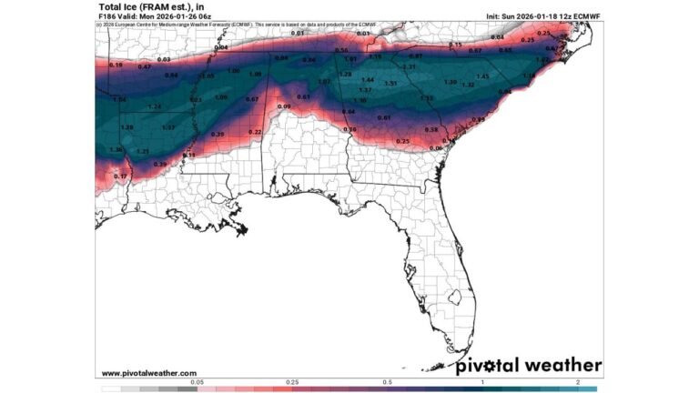 Georgia, Alabama, Tennessee and the Carolinas Face Potential High-Impact Ice Storm as Arctic High and Southern System Threaten Late January