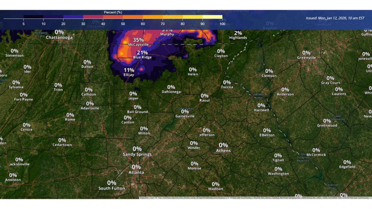 Georgia Sees Cold Air Return Wednesday Night With Only Minor Snow Chances in North Georgia Mountains
