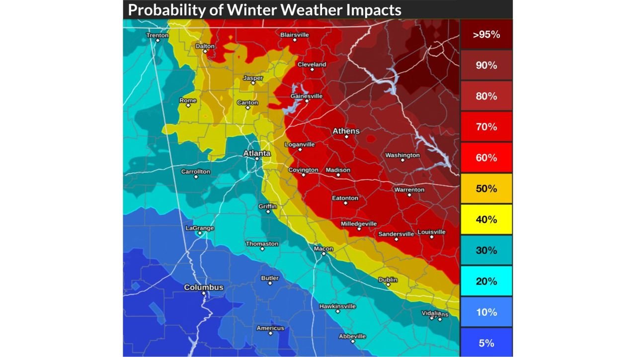 Georgia Snow Threat Intensifies This Weekend as Eastern Counties Face High Odds of Travel Disruptions While Atlanta Watches the Track
