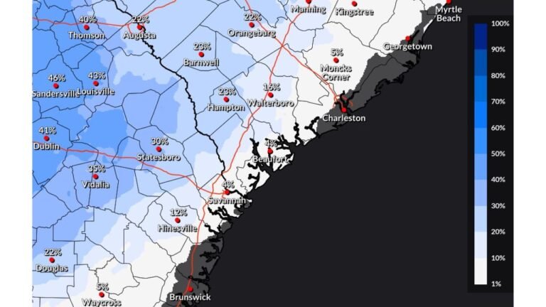 Georgia, South Carolina, and North Carolina Face Intensifying Cold as Light Snow Chances Develop Sunday Night