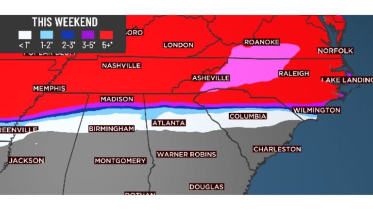 Georgia, Tennessee, North Carolina and Texas Face Major Snow-Ice Split as Widespread Winter Storm Targets Multiple States This Weekend