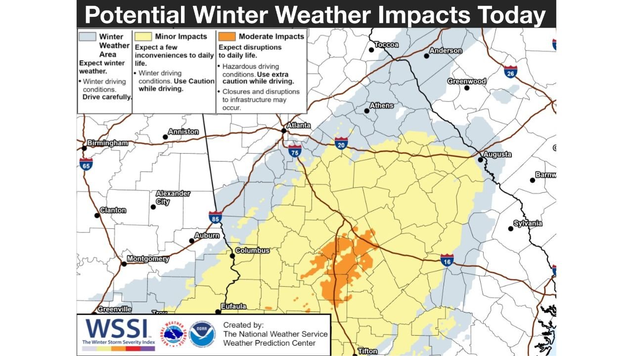 Georgia Winter Weather Alert Snow and Slick Roads Expected South of I-85 as Arctic Air Grips Central and Southern Georgia