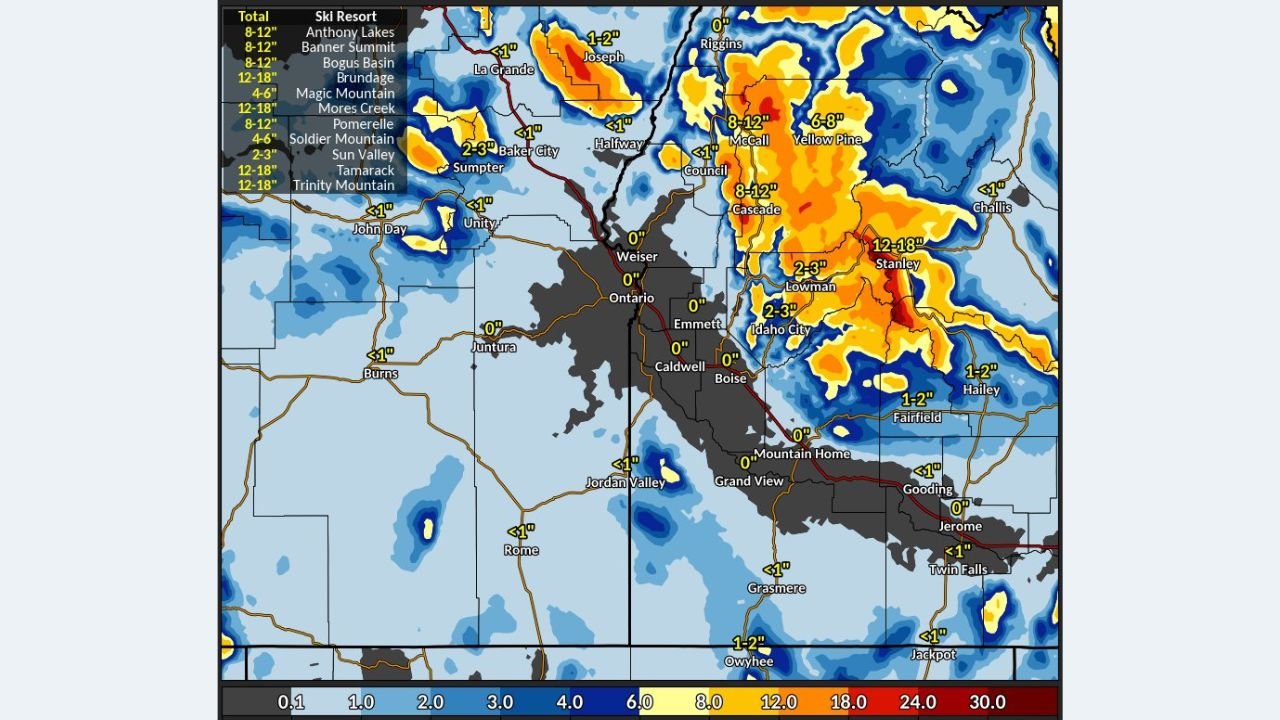 Idaho, Oregon, and Montana Brace for Moderate Mountain Snow Through Thursday as Showers Bring Highly Variable Totals