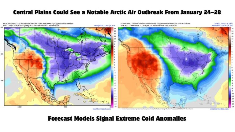Illinois, Indiana, Ohio, Michigan, Wisconsin, Pennsylvania, and the Central Plains Could See a Notable Arctic Air Outbreak From January 24–28 as Forecast Models Signal Extreme Cold Anomalies
