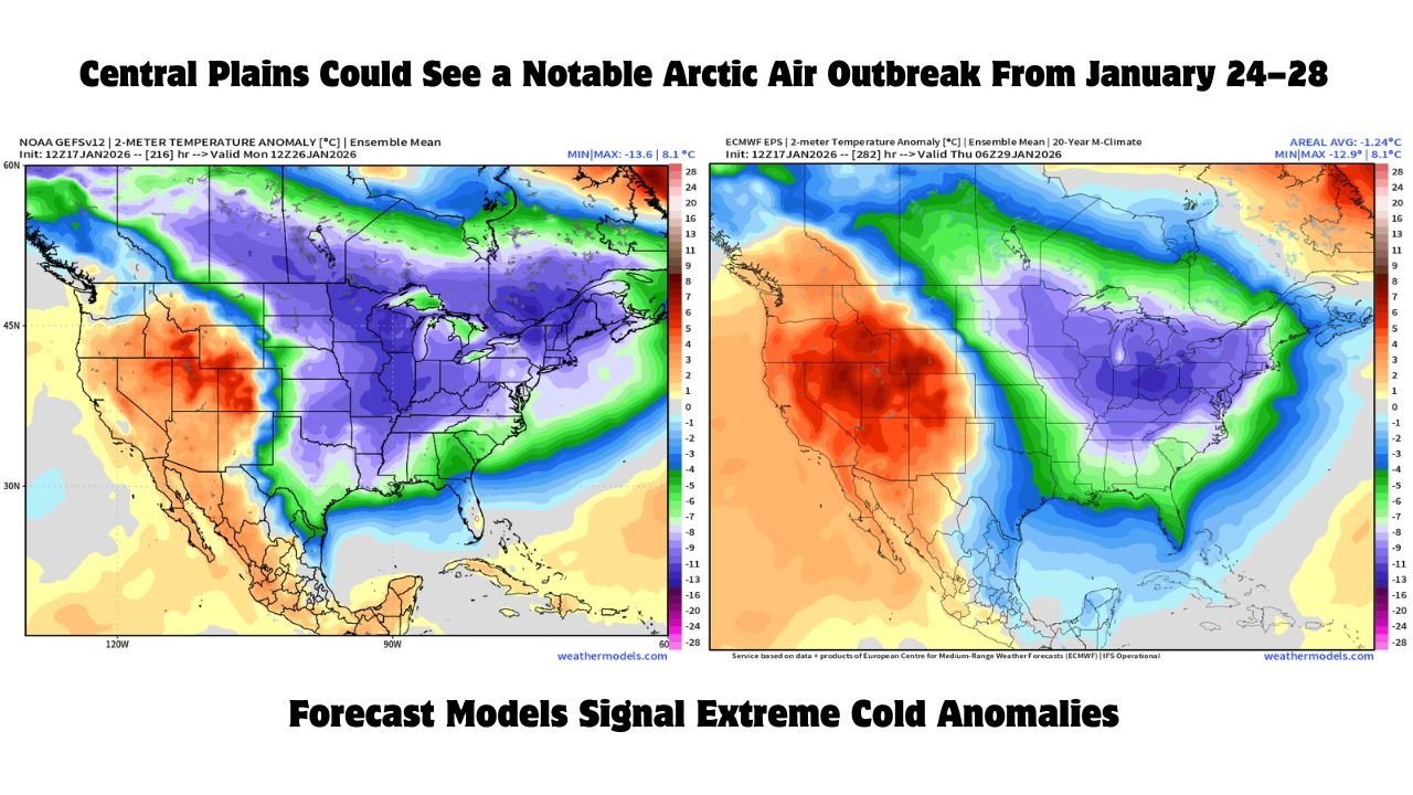 Illinois, Indiana, Ohio, Michigan, Wisconsin, Pennsylvania, and the Central Plains Could See a Notable Arctic Air Outbreak From January 24–28 as Forecast Models Signal Extreme Cold Anomalies